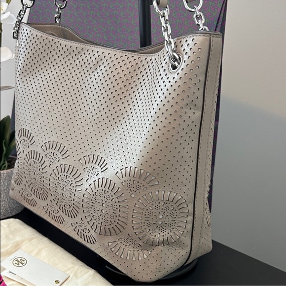 Tory Burch Taupe Perforated Shoulder Bag - Picture 7 of 14